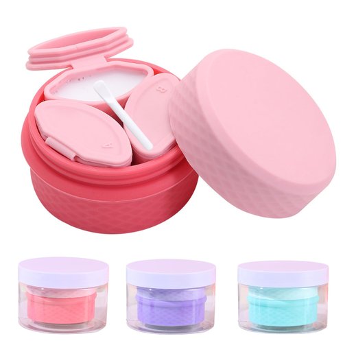 3 in 1 Travel Silicone Makeup Containers for Toiletries Shampoo Lotion Refillable Empty Jars with Spoon, Portable Containers for Trinkets Pills, including 3 Dispensers & 1 Protective Box (Pink)