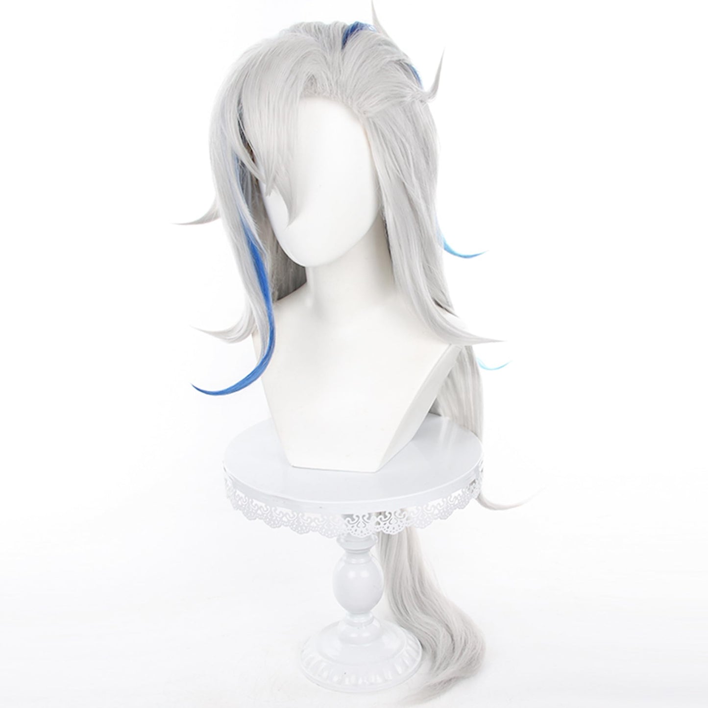 Neuvillette Wig Genshin Impact Fontaine Cosplay Wig Gray Mixed Blue long Ponytail hair with Free Wig Cap for Women Comic Con, Cosplay show, Halloween