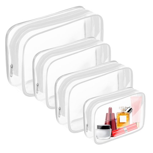 AURUZA 4 Pack Clear Toiletry Bag, Portable Travel Makeup Pouch with Zipper, TSA Approved Organizer, PVC Cosmetic for Airport Airline Compliant