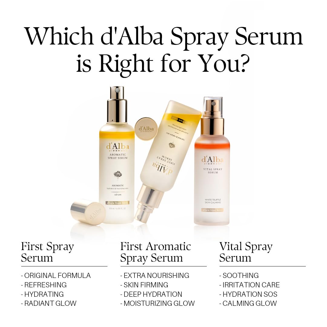 [2 Bottles] d'alba Piedmont Italian White Truffle Vital Spray Serum, Vegan Skin Care, Calming and Hydrating Facial Mist for Red and Sensitive Skin, Glow, Korean Skincare (total 6.76 fl oz.)