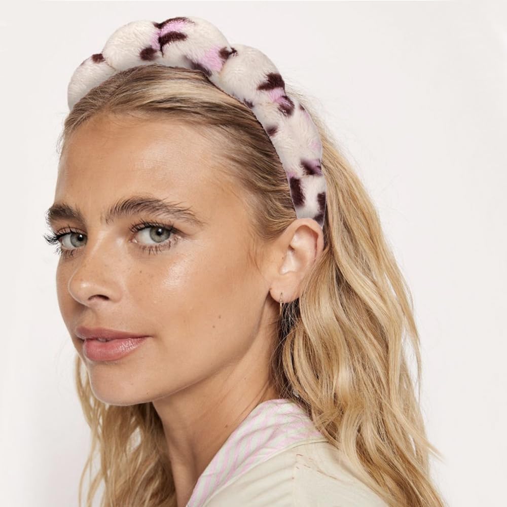 Tetizo Spa Headbands - Soft Terry Cloth Makeup & Skincare Wristband Set for Women | Non-Slip, Bubble Design