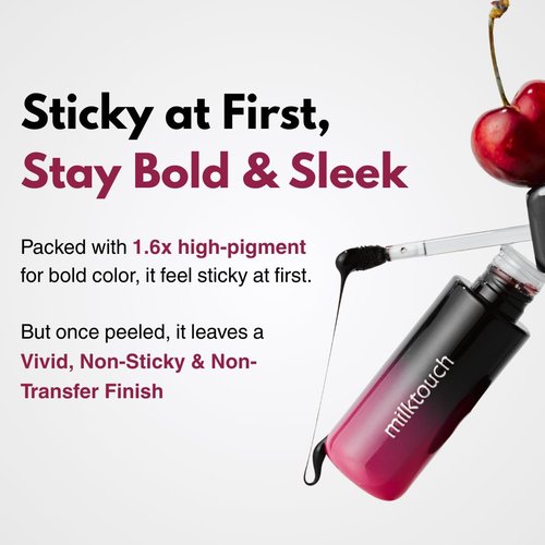 MILKTOUCH Black Peel Off Lip Tattoo - Long-Lasting Matte Lip Tint, Waterproof & Highly Pigmented (4.5g) #05 Black Fig