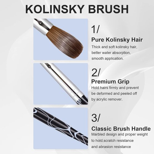 Kolinsky Nail Art Brush - Size 10 Oval Brush for Professional Manicure & DIY Home Salon - Black