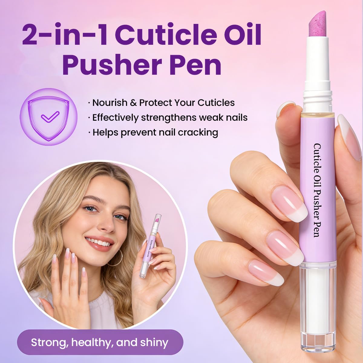Skiennix 2-in-1 Cuticle Oil Pen & Pusher - Moisturizing Nail Care Tool for Easy Application (2PCS)