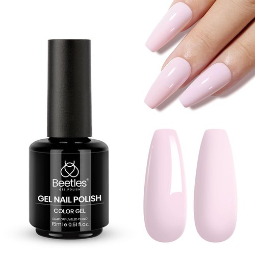 Beetles Pink Gel Nail Polish - 15ml Baby Pink Gel Polish Soak Off UV LED Needed Nail Art Manicure Salon DIY Design at Home Spring Nails Gifts for Woman