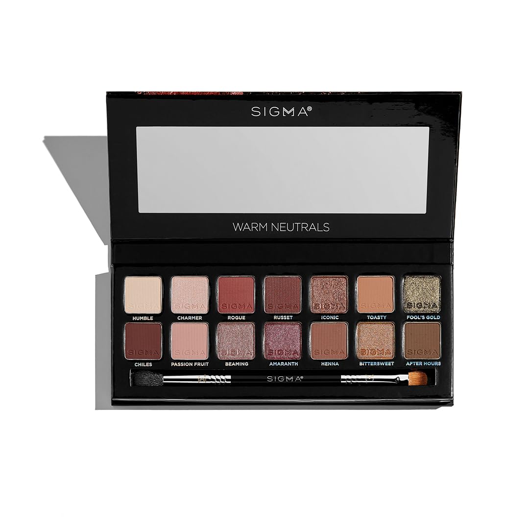 Sigma Beauty Warm Neutrals Eyeshadow Palette - 14 Highly Pigmented Shades in Matte, Shimmer & Metallic Finishes