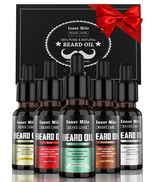 ISNER MILE Beard Oil Kit - Soften and Strengthen Facial Hair | Sandalwood, Bay Rum, Vanilla Scents