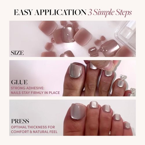 Glamnetic Press On Toenails - The Vow | Shimmery Nude Neutral Fake Toe Nails with a Velvet Finish | 16 Sizes - 32 Toe Nail Kit with Glue