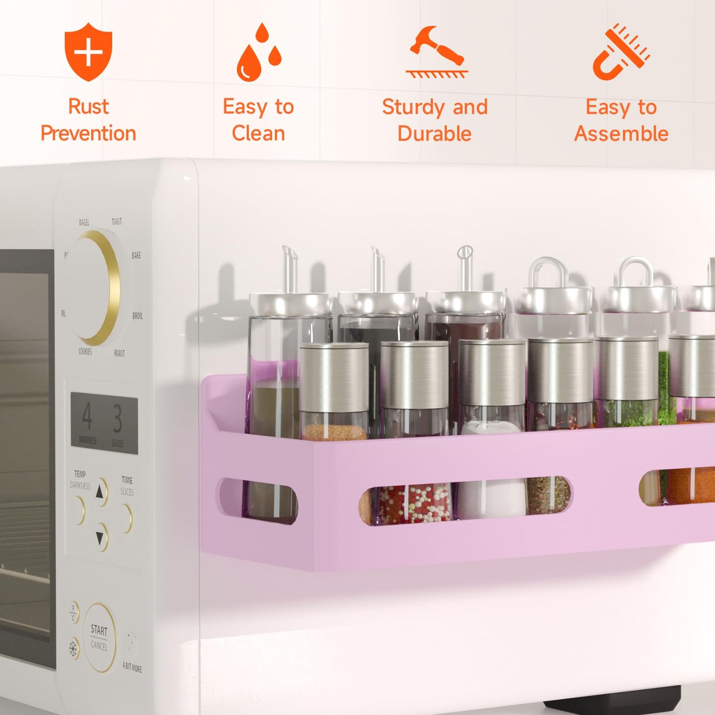 4 Pack Strong Magnetic Spice Rack for Refrigerator, Multipurpose Magnetic Shelf for Fridge with 4 Hooks for kitchen and Bathroom Organization, Black