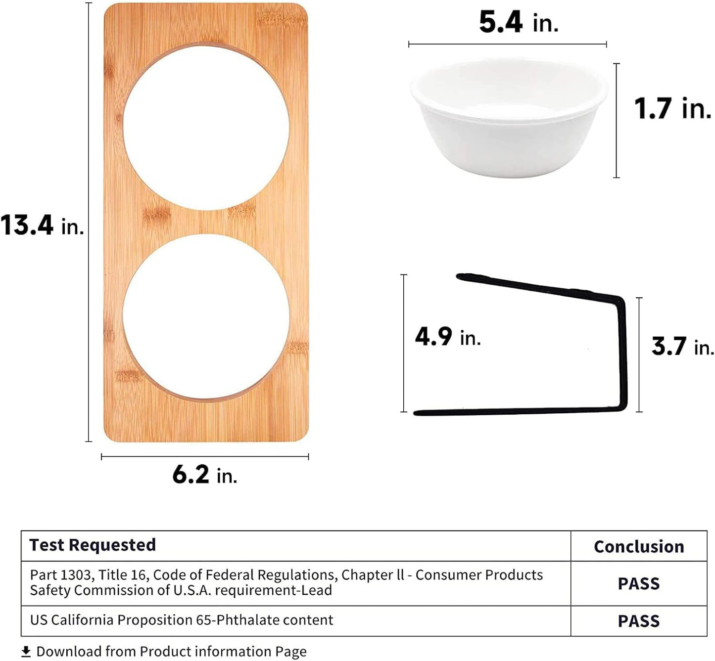 FUKUMARU Elevated Cat Ceramic Bowls, Small Dog 15° Tilted Raised Food Feeding Dishes, Solid Bamboo Water Stand Feeder Set for Cats and Puppy