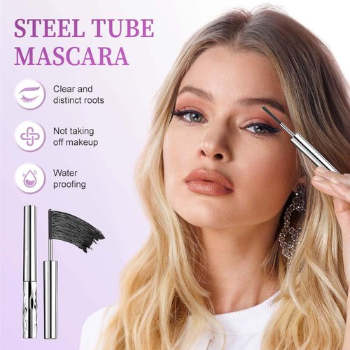 Iron Wand Mascara - 2025 Upgraded Waterproof Metal Wand for Long-Lasting 3D Curling Lashes | Black
