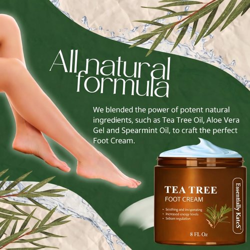 Essentially Kate's Tea Tree Oil Foot Cream - Soothes Itching Skin & Odor | 8 Fl Oz for Healthy Feet