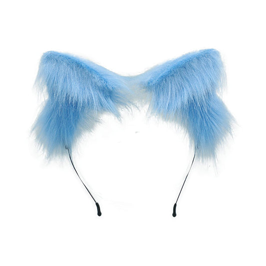 Faylay Wolf/Fox/Cat Ear Cosplay Headwear Girl Accessories Handmade Hairband Furry Ear Faux Fur Headband (SJ-5 Blue)