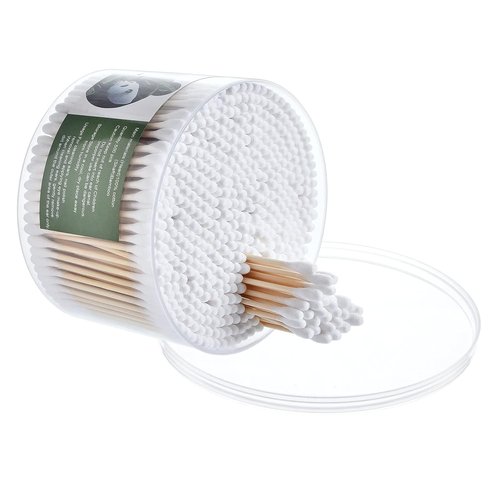 MONCOM Cotton Swabs - 500 Count Biodegradable Eco-Friendly Double Round Tips | Strong Wooden Sticks, 2.8 Inch
