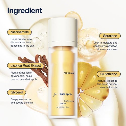 Dark Spot Treatment Serum with Retinol, Glutathione, Niacinamide, Mandelic Acid and Kojic Acid for Face, Natural Discoloration and Acne Scar Fading Solution，30ml