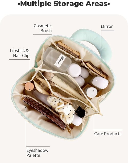 Detola Travel Makeup Bag - Waterproof Lay Flat Cosmetic Organizer with Compartments | Purple Portable Pouch