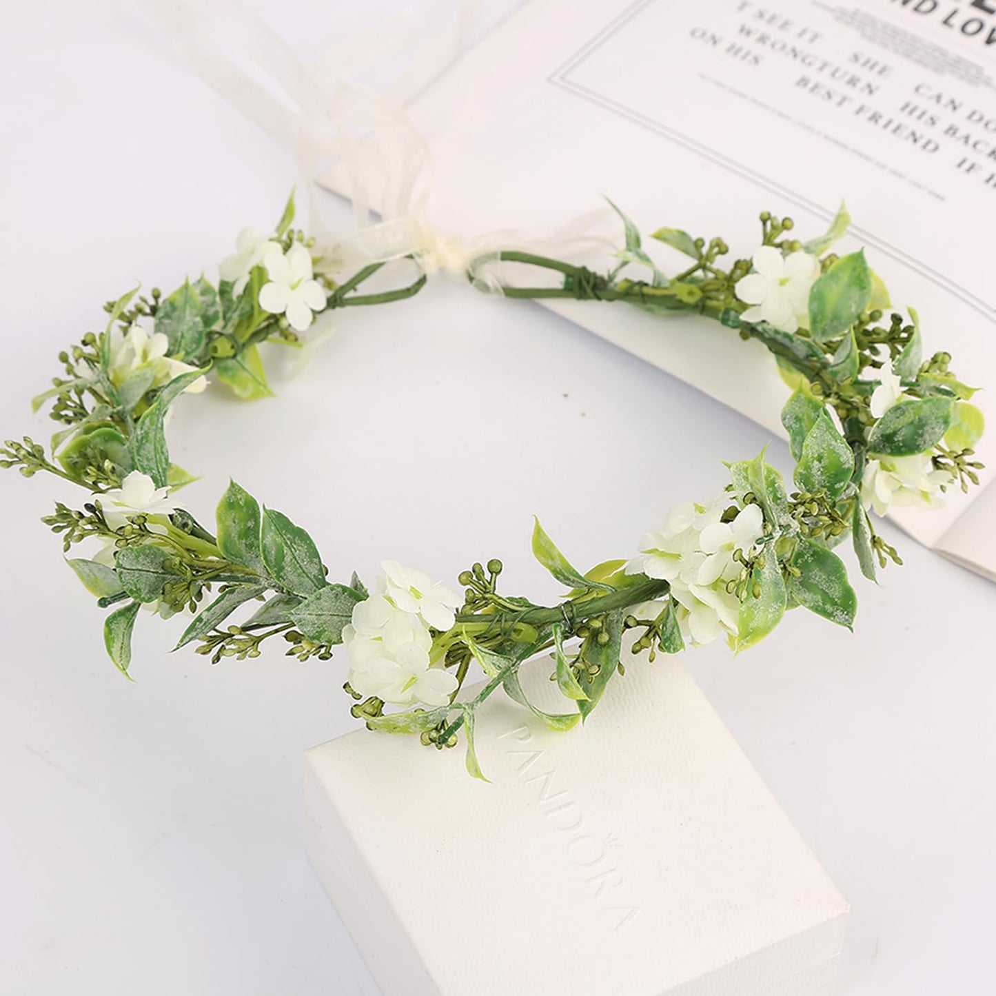 YnimioAOX Handmade Adjustable Flower Wreath Headband Halo Floral Crown Garland Headpiece,EMX011-cream coloured