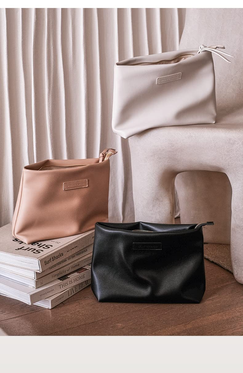 cirea Creamy Puffer Large Capacity Travel Cosmetic Bag for Women Skincare Care with Compartments White Makeup Bag (Egg White)