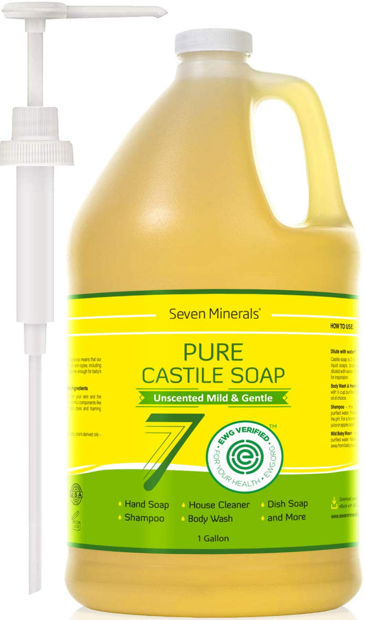 Seven Minerals Castile Soap - EWG Verified, Unscented & Gentle for Sensitive Skin | 1 Gallon, Vegan Formula