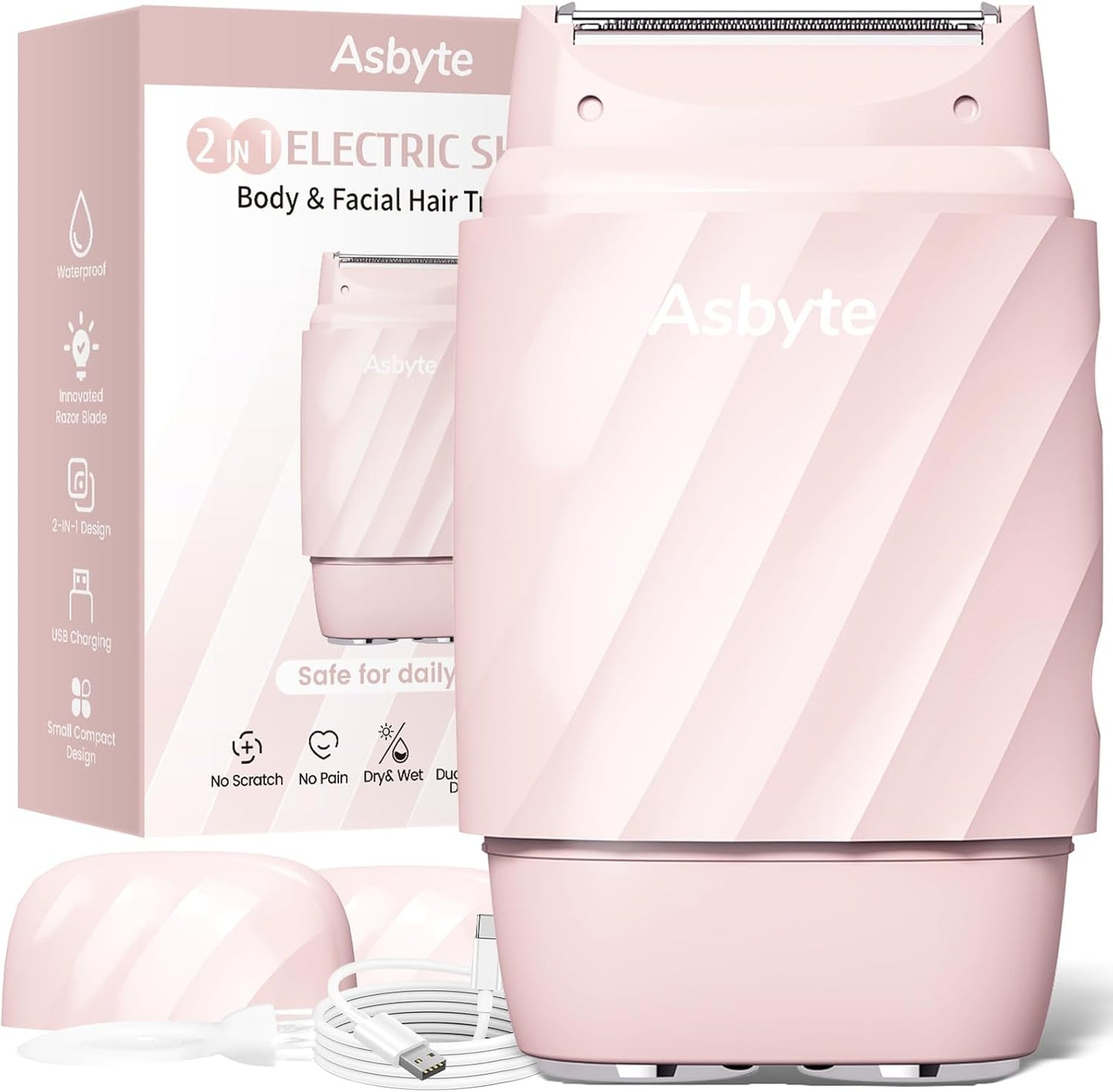 Skiennix 4-In-1 Electric Razor for Women - Rechargeable Cordless Bikini Trimmer & Facial Hair Remover, Pink