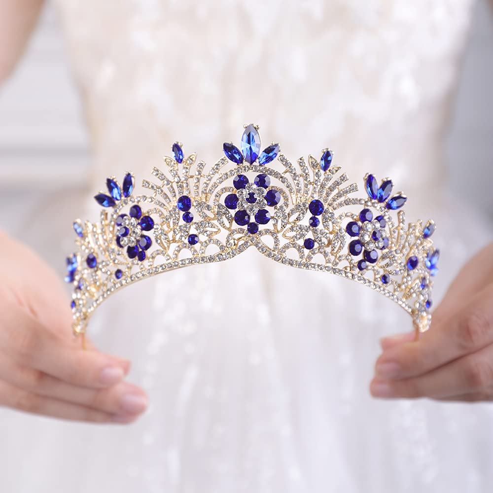 JWICOS Crystal Princess Tiara Halloween Costume Grad Crown for Women (Blue)