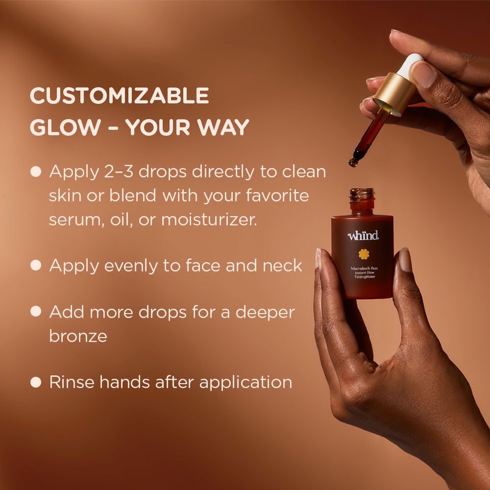 WHIND Marrakech Sun Instant Glow Tinting Water - Lightweight Self Tanner Face Drops for Streak-Free Radiance - 1oz / 30ml