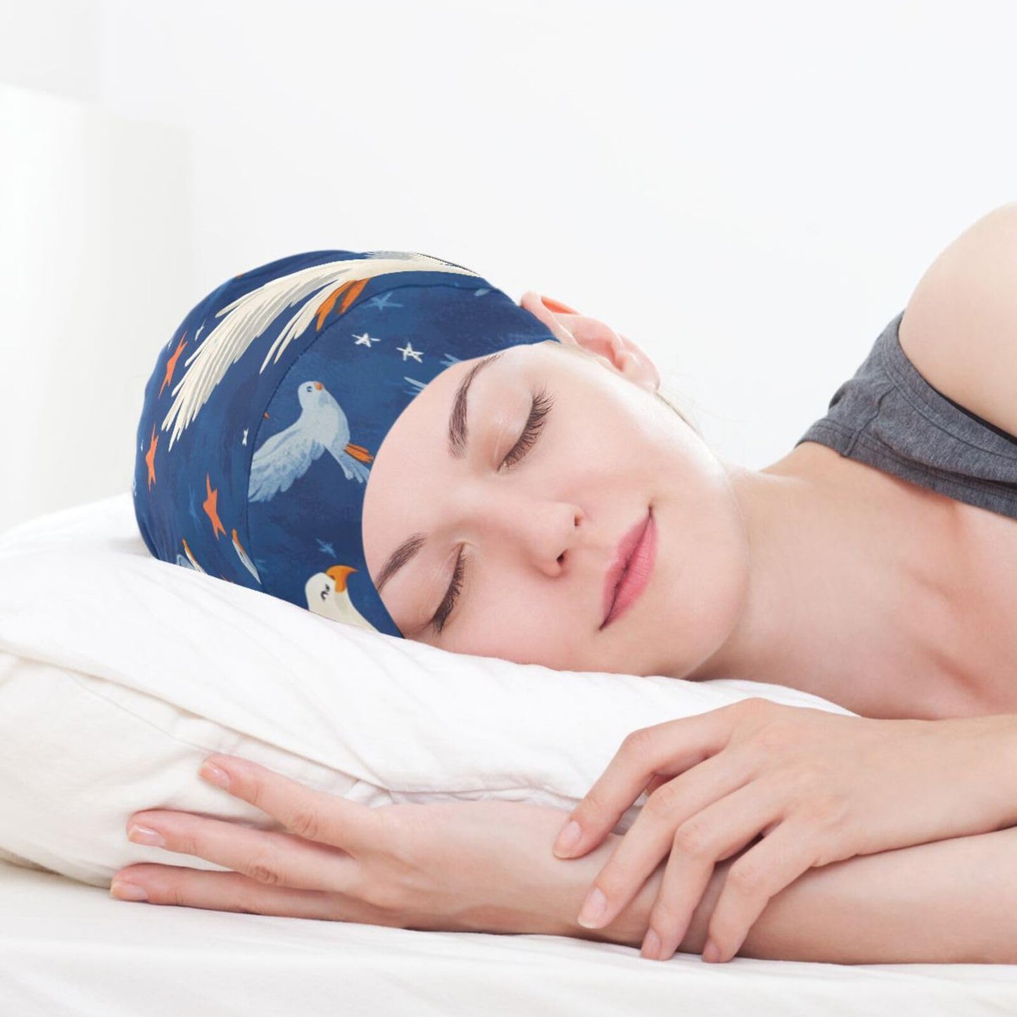 ElliTarr Beanie Hat Satin Bonnet Lined Sleep Cap Hair Wrap Cover Slouchy Beanie for Curly Hair Protection for Gifts for Men Women Cartoon Bald Eagle and Patriotic Stars