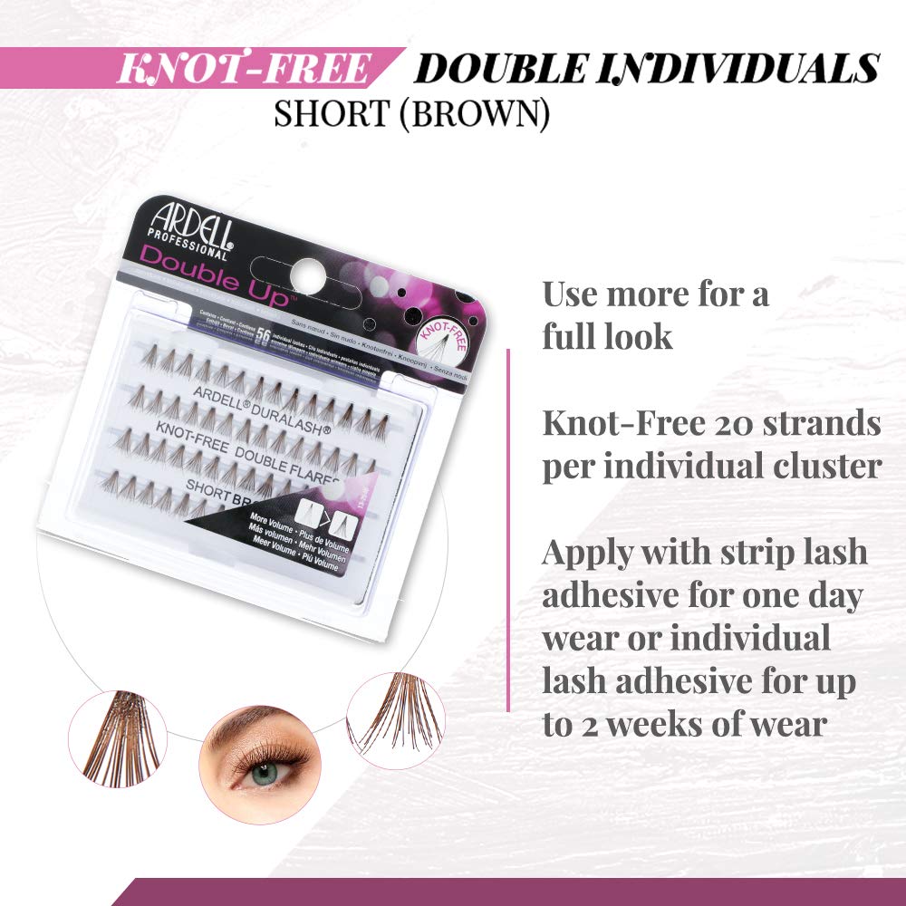 Ardell False Eyelashes Double Up Individuals, Knot-Free Short Brown, 4 Pack