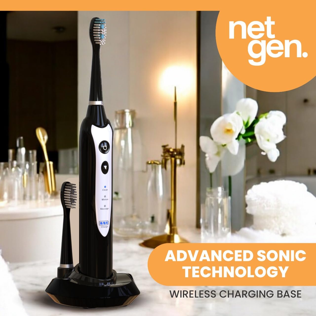 Sonic Electric Toothbrush - Rechargeable Power Brush with 5 Heads & Travel Case | Black, 3 Modes, Soft Bristles