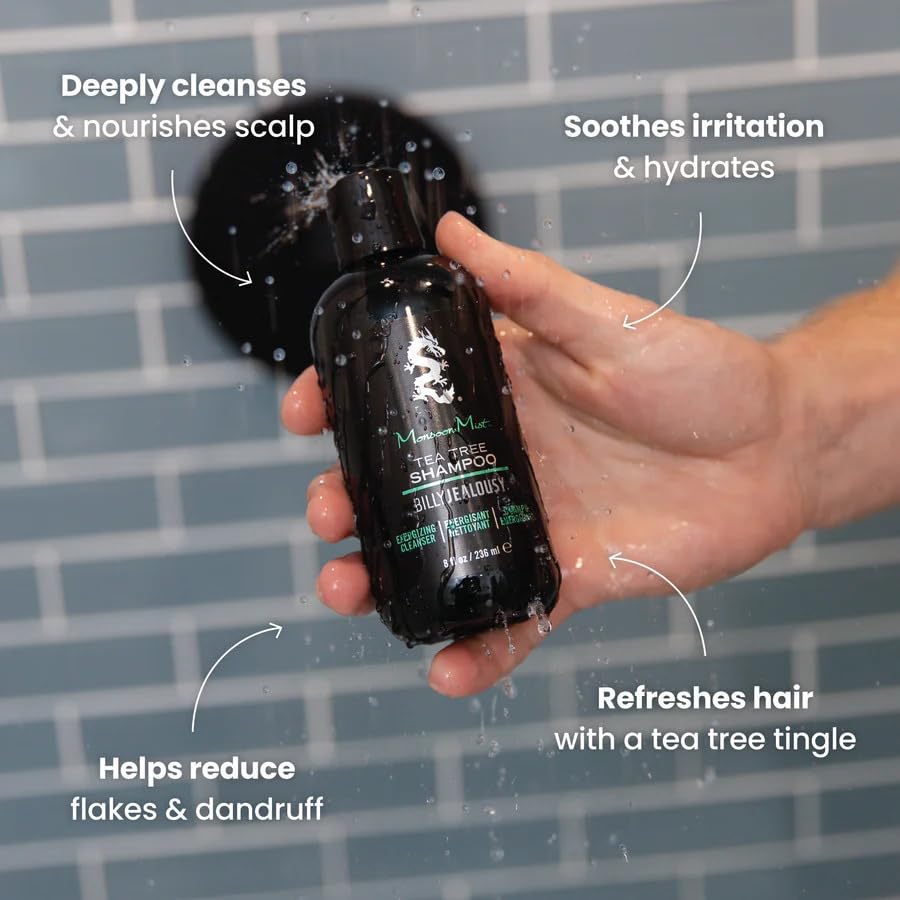 Billy Jealousy Monsoon Mist Shampoo - Energizing Tea Tree Formula with Peppermint & Rosemary, 8 Oz.