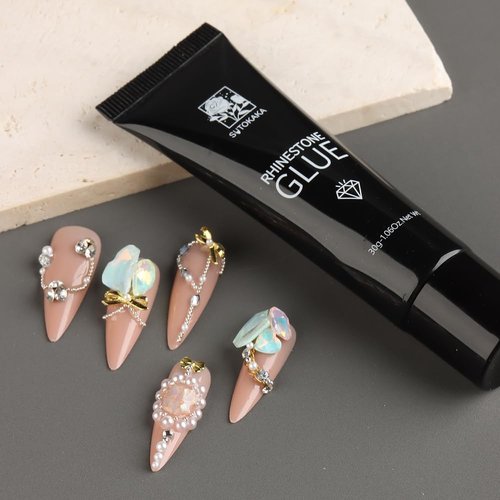 SUTOKAKA Rhinestone Glue for Nails, Super Strong Gel Nail Glue for Nail Charms Resin Gems Diamonds Beads Jewelry Decorations 3D Nail Gel 30ML Cured Need
