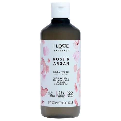 I LOVE Naturals Rose & Argan Body Wash - Moisturizing Plant-Based Cleanser - 16.9 oz