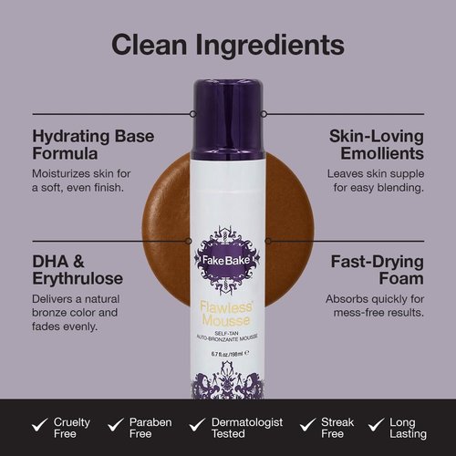 Fake Bake Flawless Self Tanning Mousse - Streak-Free, Long-Lasting Glow for All Skin Tones | 6.7 oz with Application Mitt