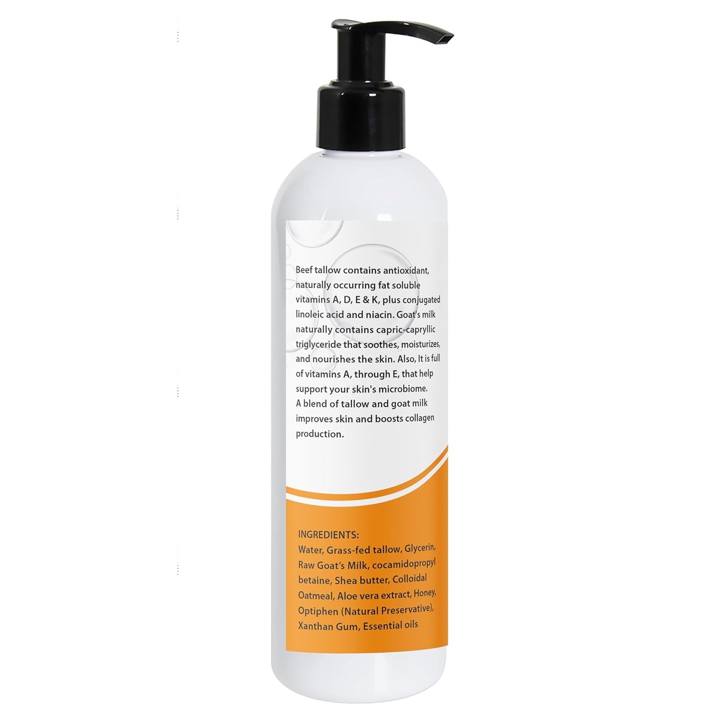 Tallow & Goat Milk Body Wash - Handmade Unscented Moisturizing Soap for All Skin Types | 12 oz
