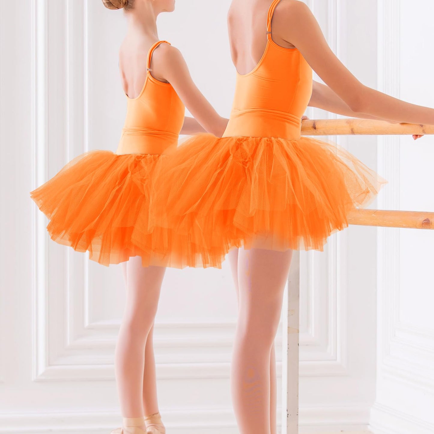 2pcs Tutu Skirts, 5 Layered Tulle Tutu Skirt Elastic Mini Tutu Skirt Layered Ballet Mesh Skirt Tutu Costume Tutu Dress for Women Dace Show Halloween Dress Up Party (Orange)