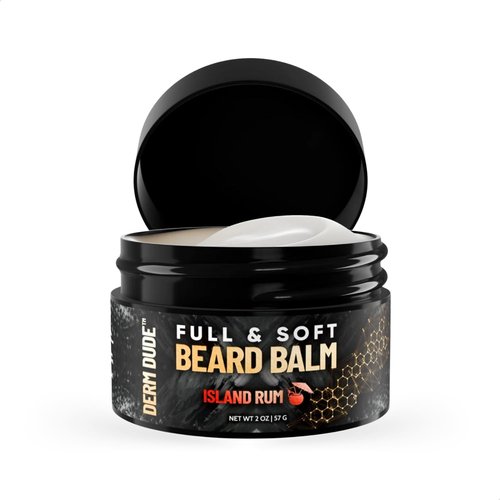 Derm Dude Beard Balm - Conditioning Formula with Natural Oils for Growth & Softness | Island Rum, 2oz