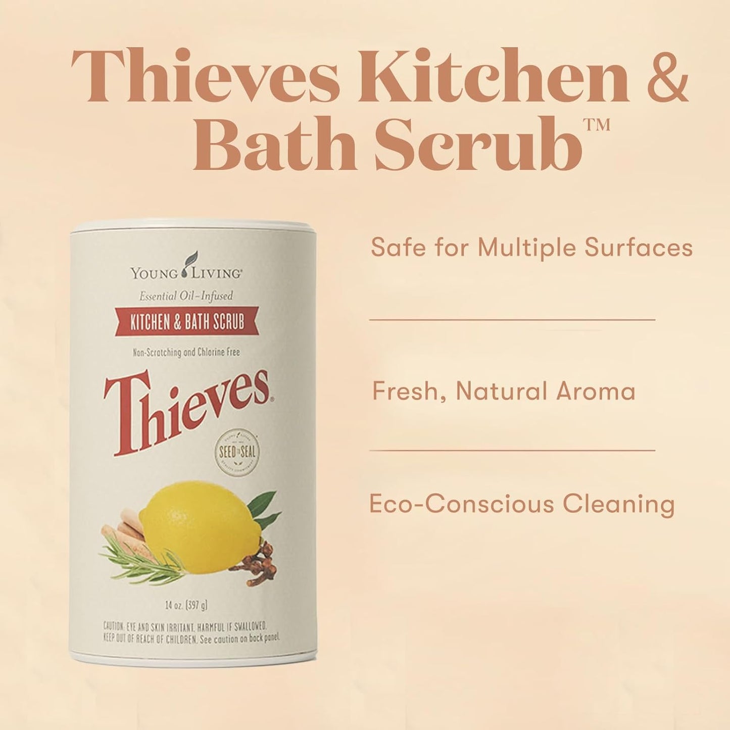 Young Living Thieves Kitchen & Bath Scrub - 14 Oz Plant-Based Formula | Tough on Grease & Grime