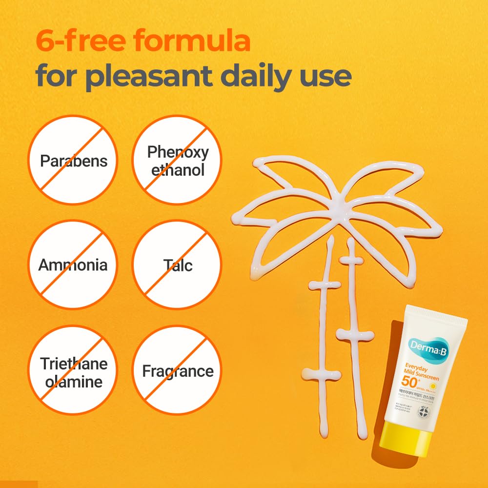 Derma B Everyday Mild Sunscreen SPF 50+ | Fast-Absorbing, Lightweight Moisturizer for Sensitive Skin - 1.69 Fl Oz (50ml)