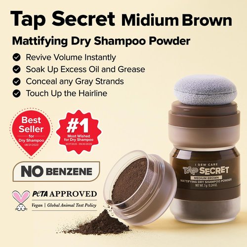 I DEW CARE Biotin Clarifying Dry Shampoo - Medium Brown Powder | Strengthening & Volumizing, Travel Size 0.25 Oz