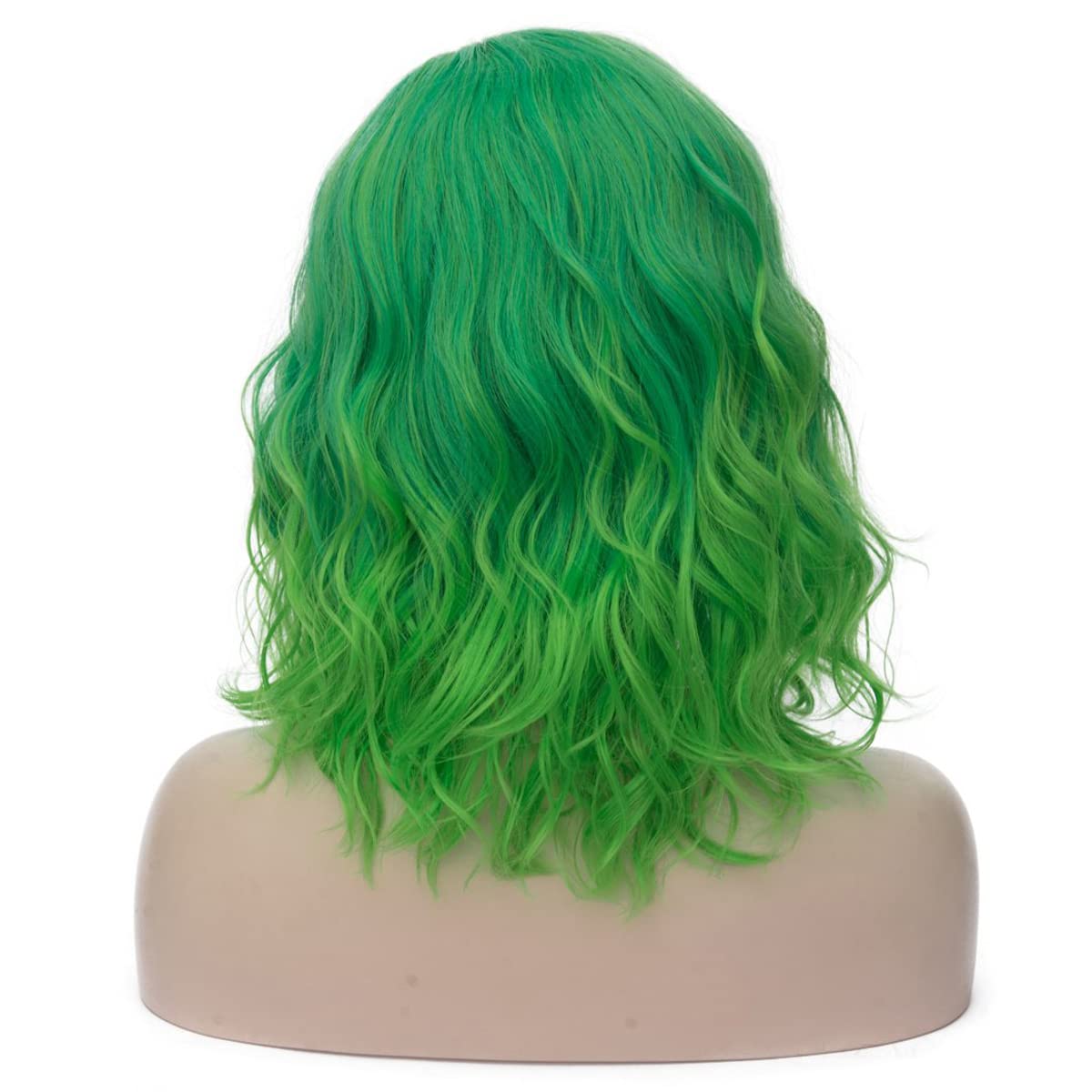 MAGQOO Green Wig Green Ombre Wig Green Bob Wig Green Wigs for Women Short Curly Wavy Green Wigs Synthetic St.Patrick's Day Wigs