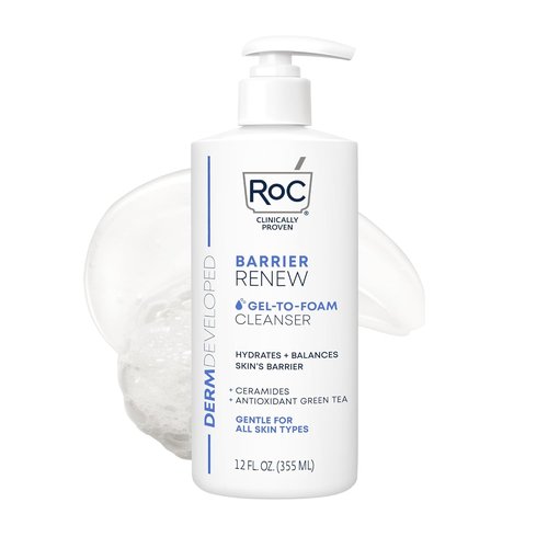 RoC Barrier Renew Gel-To-Foam Facial Cleanser - Hydrating Formula for Sensitive Skin | 12 Ounces