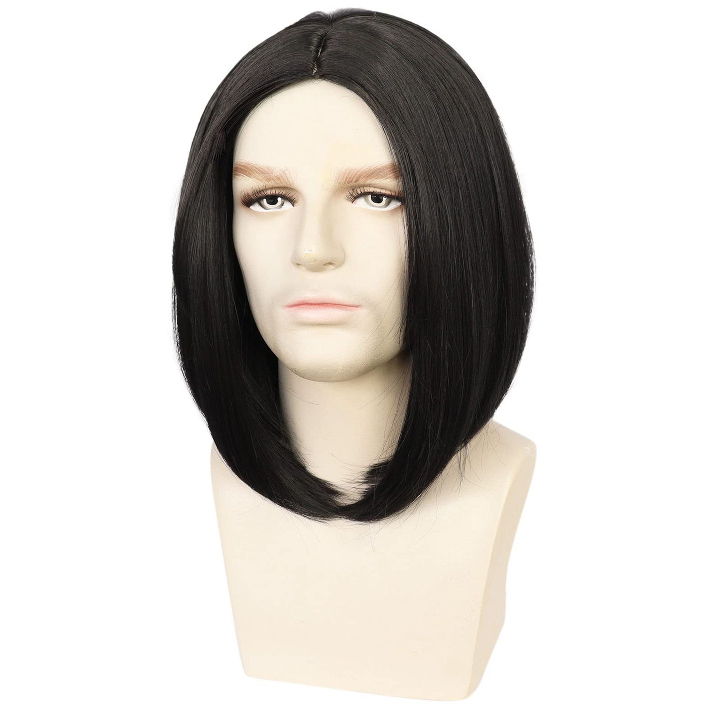 HUNIGIR Mens Black Wig Middle Part Wick Wig Shoulder Length Male Straight Wig Vincent Costume Wig Heat Resistant Synthetic Hair Halloween Cosplay Wig (Black)