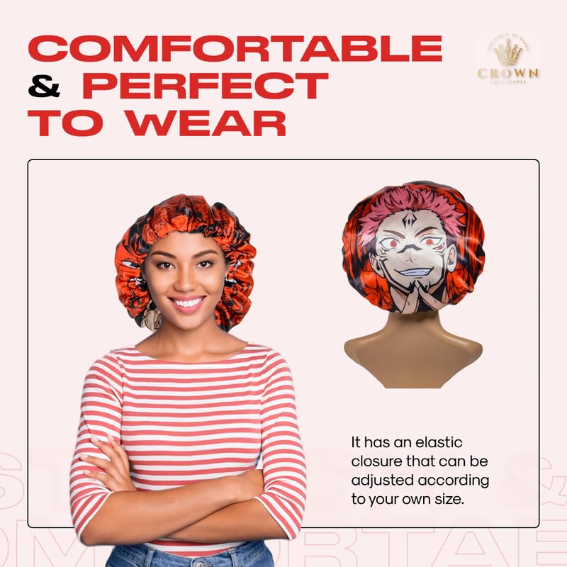 Silky Design Bonnet with Elastic Soft Band Adjustable Women and Men Bonnets for Sleeping Comfortable Satin Fabric (Red Sukna)