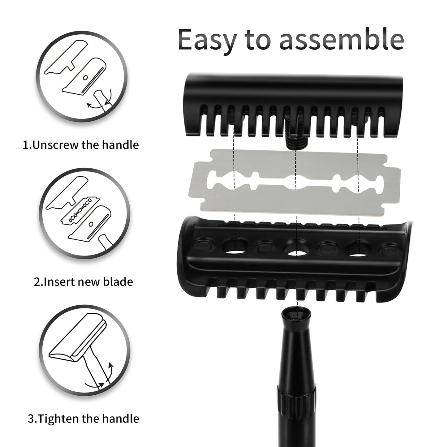 Matte Black Double Edge Safety Razor, Single Blade Razors for Men and Women, with 10 Stainless Steel Safety Razor Blades, Reusable, Eco-friendly, Smooth and Close Shaving, Plastic Free