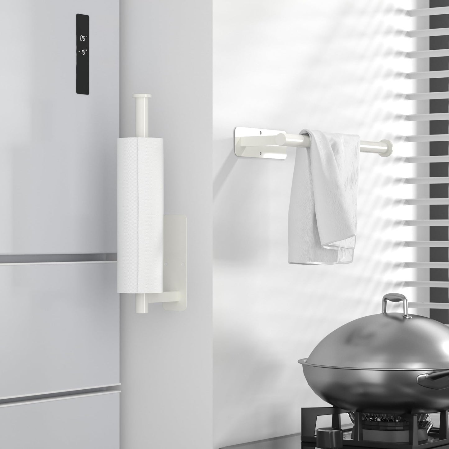 ASTOFLI Paper Towel Holder Under Cabinet No Drilling, Self Adhesive Paper Towel Holder Wall Mount for Kitchen Rack, Under Counter Napin Holder No Drill, 304 Stainless Steel Matte Black