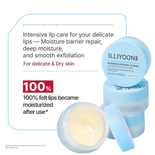 ILLIYOON Intensive Ceramide Lip Mask - 10,000ppm Ceramide for Deep Hydration & Barrier Repair | Vegan, Fragrance-Free, 0.24 fl. oz.