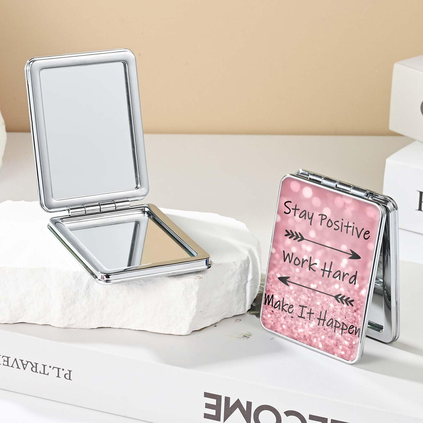 dcdcee Pocket Mirror, Small Travel Mirror with Magnification, Portable Double-Sided Magnifying Cosmetic Mirror for Daily (Positive)