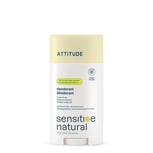 ATTITUDE Deodorant for Sensitive Skin - Aluminum Free, Vegan & Long-Lasting Vanilla Cream, 2.64 Oz