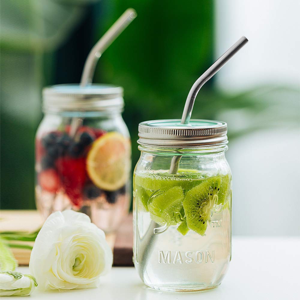 Hiware 12-Pack Black Stainless Steel Straws Reusable with Case - Metal Drinking Straws for 30oz and 20oz Tumblers Dishwasher Safe, 2 Cleaning Brushes Included