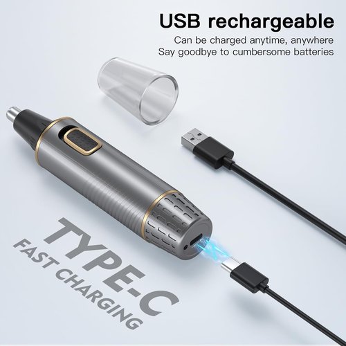 Nose Hair Trimmers for Men，Rechargeable Hair Trimmer 2 in 1 Painless Multifunctional Ear and Nose Hair Trimmer with IPX7 Waterproof Dual Edge Blades (Grey)